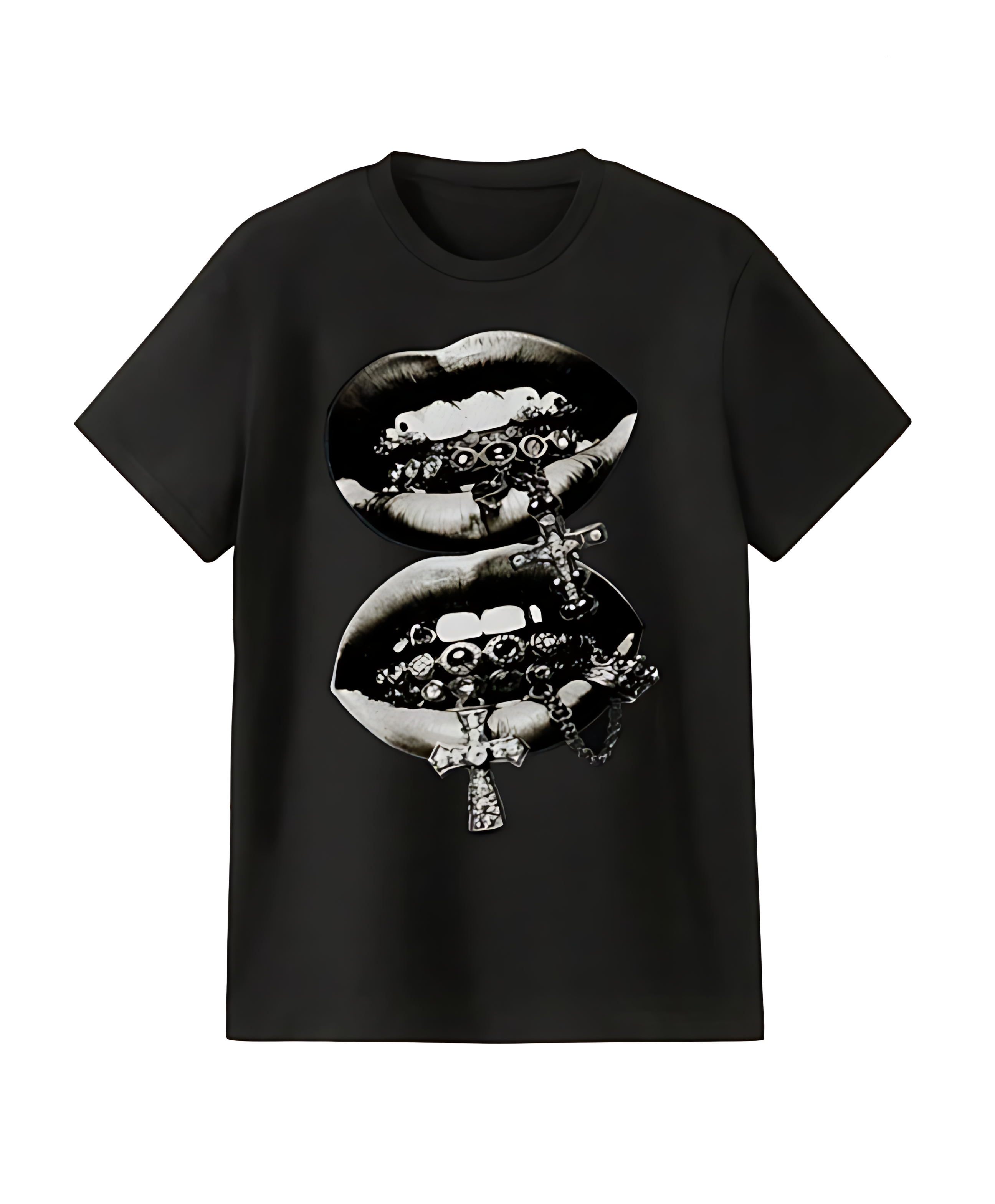 Men's Lip Print Crew Neck Short Sleeve Casual  Loose T-Shirt
